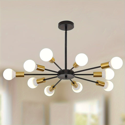 10-Light Dimmable LED Sputnik Pendant Light Flush Mount Ceiling Light, Black Gold Semi Flush Mount Ceiling Lights for Dining Room Living Room Kitchen Office-ErisView