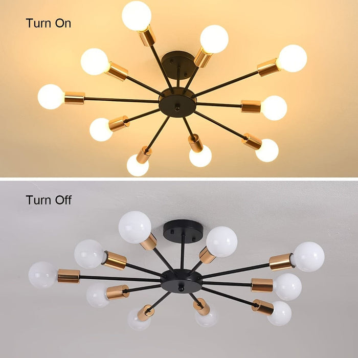 10-Light Sputnik Pendant Light Semi Flush Mount Ceiling Light , Modern Black Sputnik Pendant Light for Kitchen Living Room Dining Room-ErisView