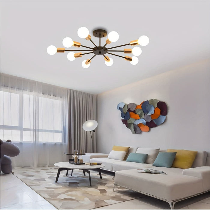 10-Light Sputnik Pendant Light Semi Flush Mount Ceiling Light , Modern Black Sputnik Pendant Light for Kitchen Living Room Dining Room-ErisView