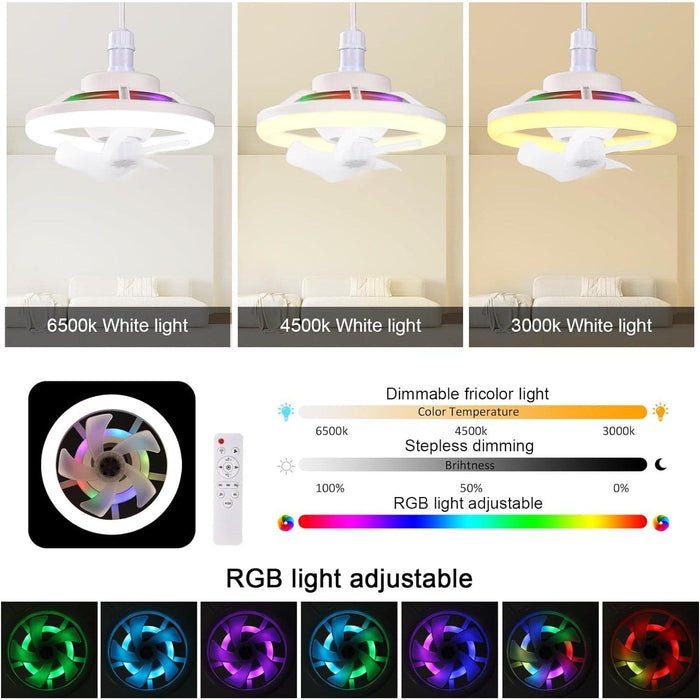 10 in. Dimmable RGB Socket Fan Light with Remote Control, Rotatable Bedroom Ceiling Fans with Lights, Bedroom Ceiling Fans Kids Room Party-2-ErisView