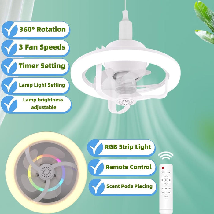 10 in. Small Portable Socket Light Fan, LED Dimmable Ceiling Fan with Light Remote Control, Modern Silent Indoor Flush Mount Ceiling Fan-ErisView