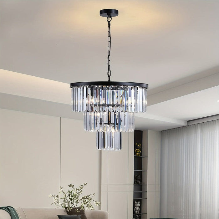 11-Light Black Luxury Crystal Pendant Light, Modern Round 3-layer Crystal Pendant Light Chandelier for Bathroom Dining Room Kitchen Island Living Room-ErisView