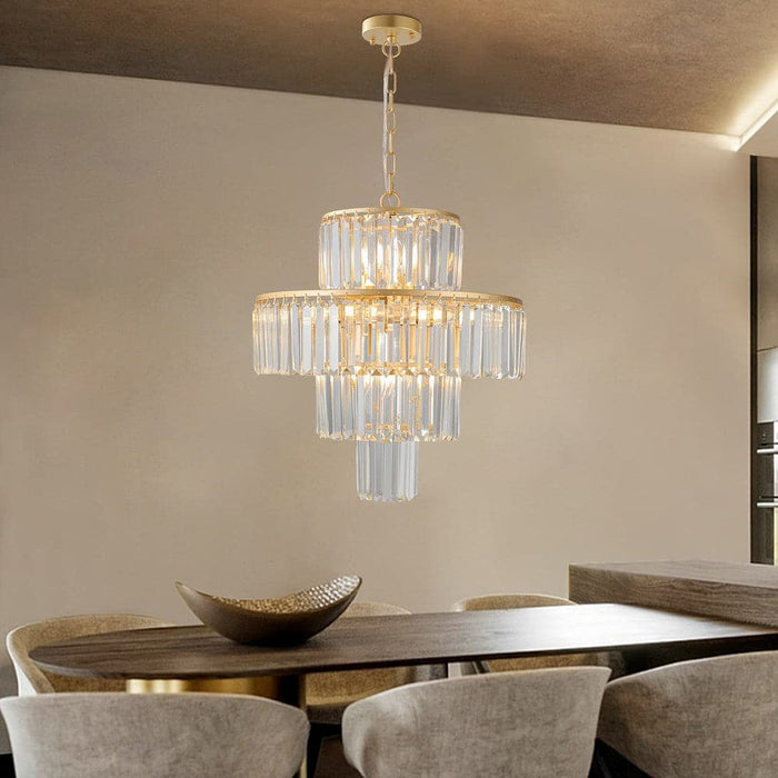 12-Light French Gold Plus Transparent Crystal Geometric Chandelier, Modern Crystal Chandelier Pendant Light Fixture for Dining Bedroom Living Room-ErisView