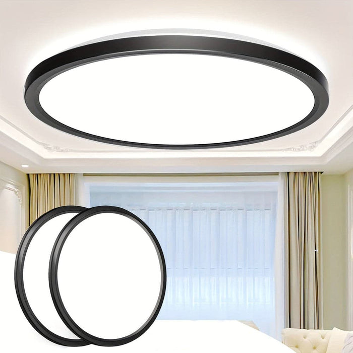 12 in. Round LED Flush Mount Light, Black Thin LED Ceiling Light for Bedroom Kitchen Dining Room-Set of 2-ErisView