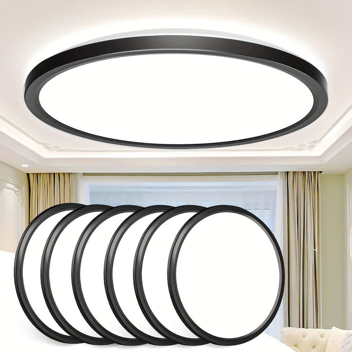 12 in. Round LED Flush Mount Light, Black Thin LED Ceiling Light for Bedroom Kitchen Dining Room-Set of 6-ErisView