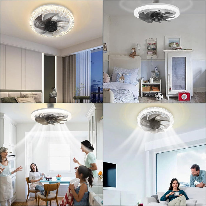 12 in. Socket Fan Light, Dimmable Flush Mount Ceiling Fans with Lights Remote, Modern Light Socket Fan, Dimmable Bedroom Ceiling Fans-3-ErisView