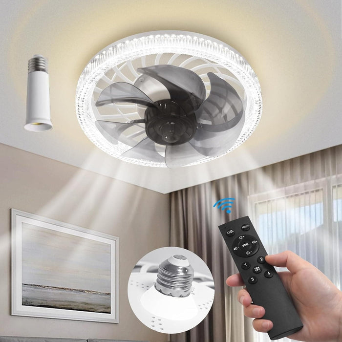 12 in. Socket Fan Light, Dimmable Flush Mount Ceiling Fans with Lights Remote, Modern Light Socket Fan, Dimmable Bedroom Ceiling Fans-1-ErisView