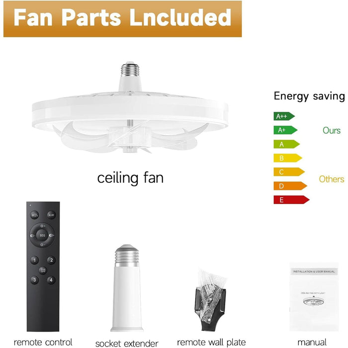 13 in. Small Socket Fan Light, Flush Mount Remote Control Ceiling Fan and Light, Modern Ceiling Fan for Kitchen Bedroom Living Room -7-ErisView