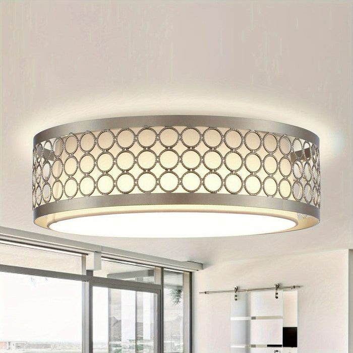 15 in. Modern Round LED Flush Mount Light with Silver Cage-ErisView