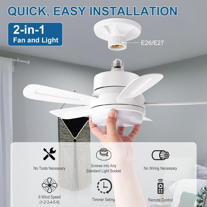 15.7 in. Small Ceiling Fan with Lights and Remote, Socket Fan Light, Dimmable Quiet Ceiling Fans for Bedroom Dining Room Kitchen and Small Rooms-2-ErisView