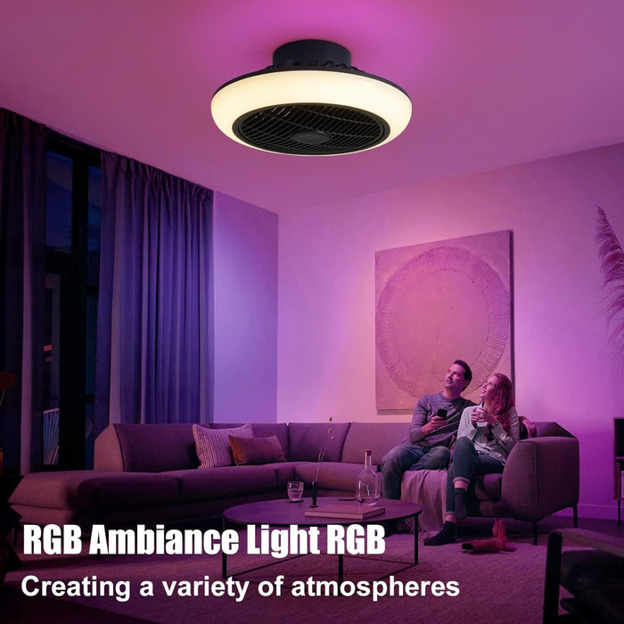 16 in. Black Small Low Profile Ceiling Fan and Light Remote, Dimmable RGB Fan Light, Flush Mount Bladeless Enclosed Ceiling Fan for Bedroom Kids Room Party-7-ErisView