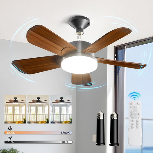 17 in. Socket Fan Light, Small Ceiling Fan with Lights and Remote, Dimmable Reverse Screw In Ceiling Fan with Light for Bedroom Kitchen Living Room-1-ErisView