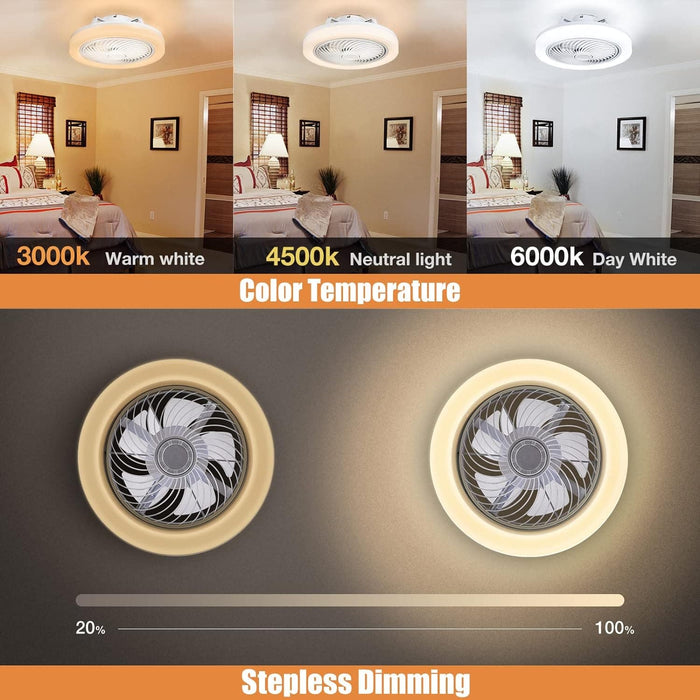 18 in. Bladeless Ceiling Fan with Lights, Modern Flush Mount Ceiling Fan with Remote Control, Dimmable LED Fan Light Fandelier Ceiling Fan with Light-2-ErisView