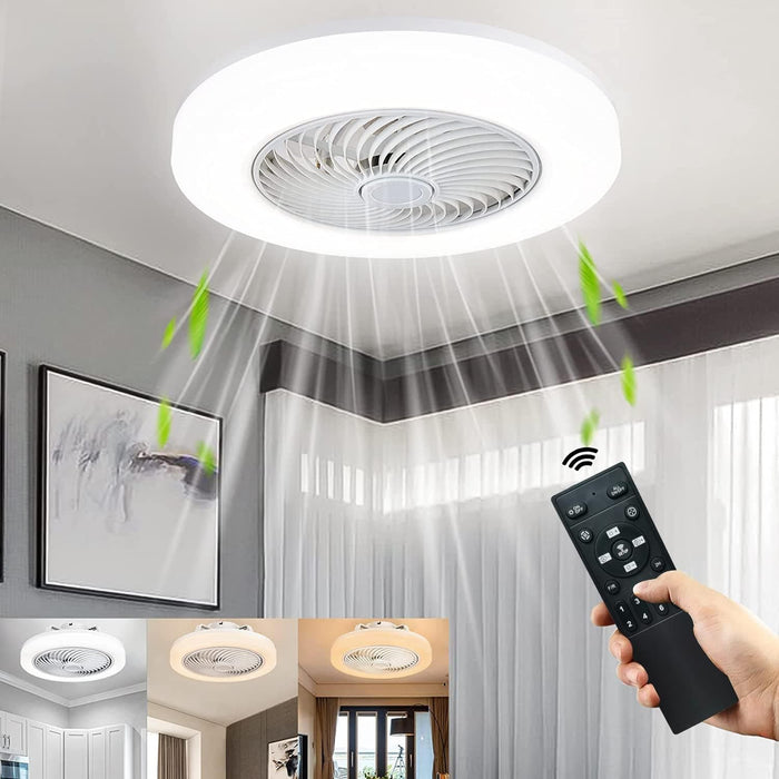 18 in. Bladeless Ceiling Fan with Lights, Modern Flush Mount Ceiling Fan with Remote Control, Dimmable LED Fan Light Fandelier Ceiling Fan with Light-1-ErisView