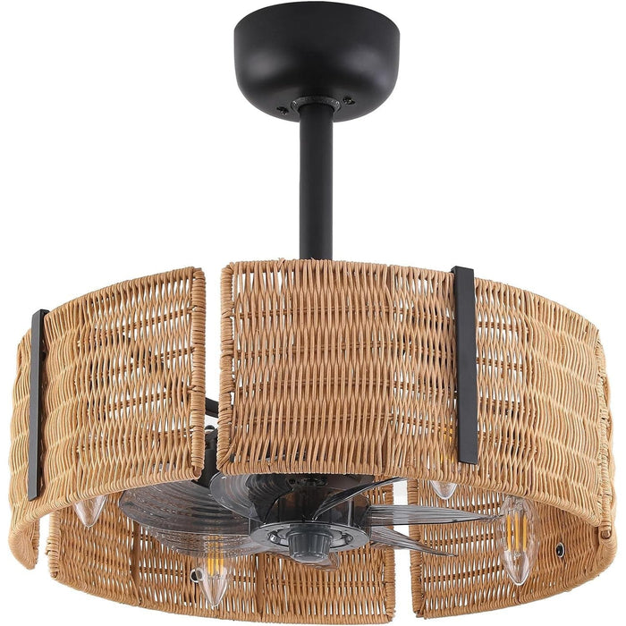 18 in. Caged Ceiling Fan with Light and Remote, Rattan Reversible Ceiling Fan Winter Summer, Chandelier Ceiling Fan for Bedroom Living Room Kitchen-1-ErisView