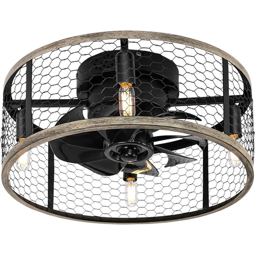 18 in. Small Farmhouse Caged Ceiling Fan with Light Remote, Flush Mount Rustic Ceiling Fans for Kitchen Living Room Bedroom-1-ErisView