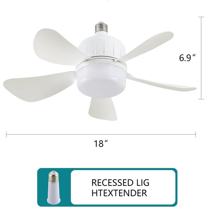 18 in. Socket Fan Light with Remote, Dimmable LED Ceiling Fan and Light, White Screw In Socket  Fans for Kitchen Bedroom, Outdoor Ceiling Fan for Garage-4-ErisView