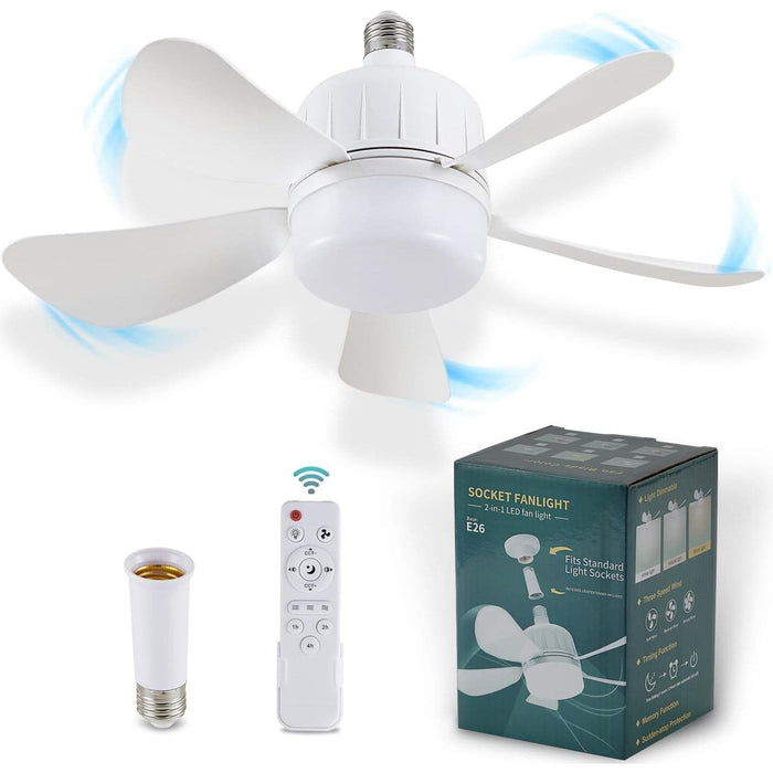 18 in. Socket Fan Light with Remote, Dimmable LED Ceiling Fan and Light, White Screw In Socket  Fans for Kitchen Bedroom, Outdoor Ceiling Fan for Garage-1-ErisView