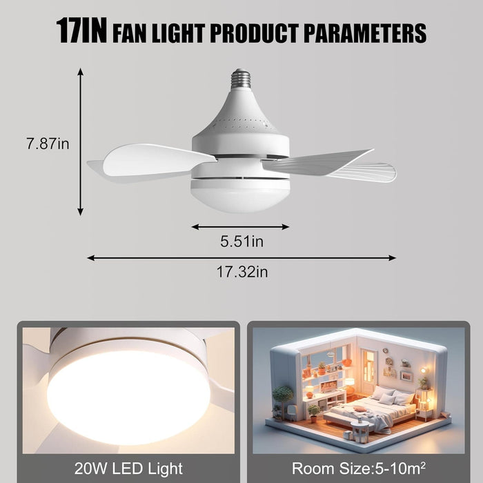 18 in. Stepless Dimming Ceiling Fan, Socket Ceiling Fan Light with Remote for Bedroom Kitchen Living Room-6-ErisView