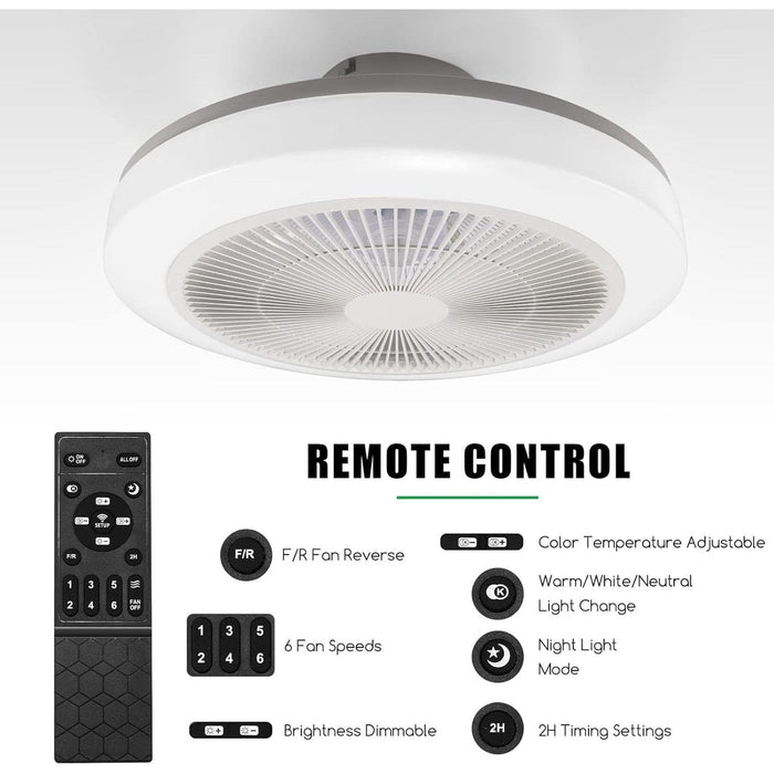 18 in. White Ceiling Fan with Lights Remote APP Control, Quiet Low Profile Flush Mount Ceiling Fan without Blades for Bedroom Living Room Office-3-ErisView