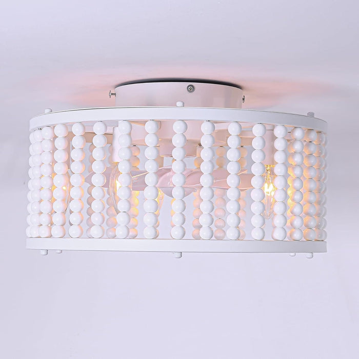 18 in. Wood Beads Flush Mount Fandelier, White Boho Ceiling Fan with Light and Remote, Reversible Low Profile Caged Ceiling Fan Chandelier for Kids Room-6-ErisView