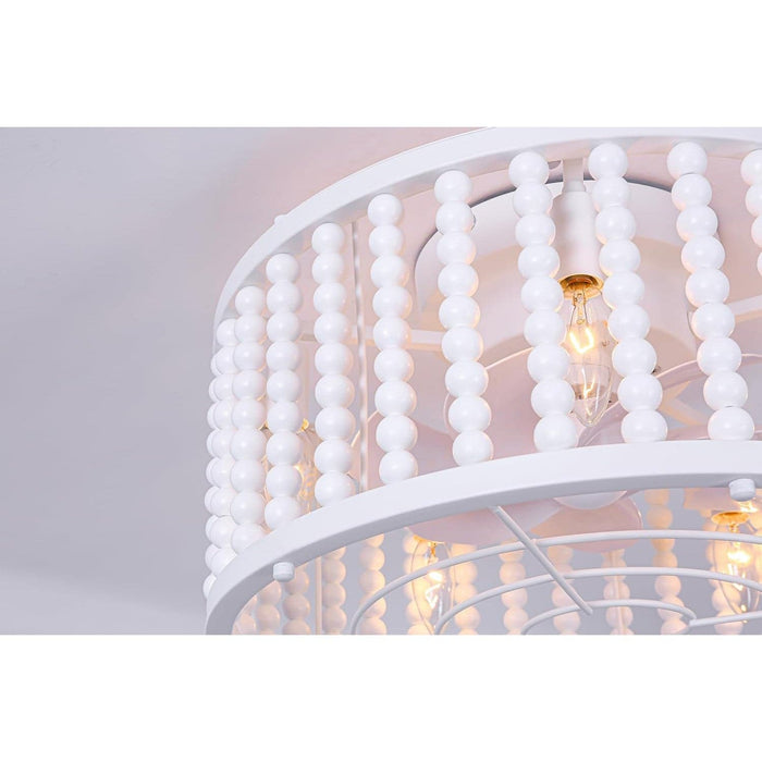 18 in. Wood Beads Flush Mount Fandelier, White Boho Ceiling Fan with Light and Remote, Reversible Low Profile Caged Ceiling Fan Chandelier for Kids Room-9-ErisView