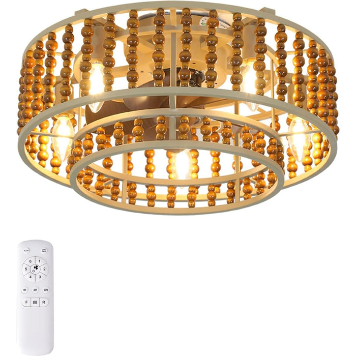 19 in. Boho Caged Low Profile Ceiling Fan, Beaded Flush Mount Remote Control Ceiling Fan and Light, Reversible Ceiling Fan Summer Winter-8-ErisView