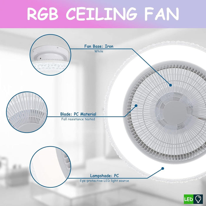 20 in. APP Amd Remote Control Fan, Enclosed Low Profile Ceiling Fan and Light, RGB Ceiling Fans with Bluetooth Speaker for Bedroom Living Room Dining Room-6-ErisView