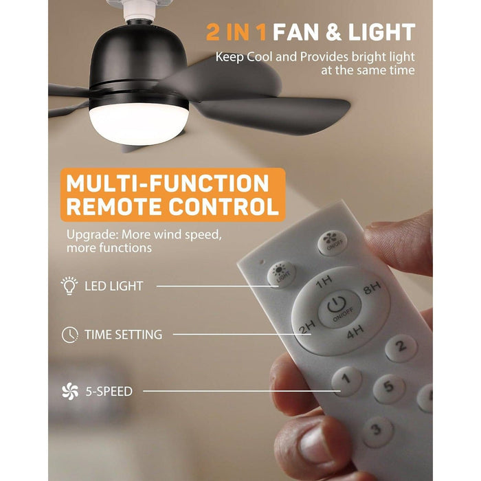 20 in. Black Ceiling Fan with Lights and Remote, Dimmable Light Socket Fan, Small Ceiling Fan for Bedroom Kitchen, Garage Ceiling Fan -2-ErisView