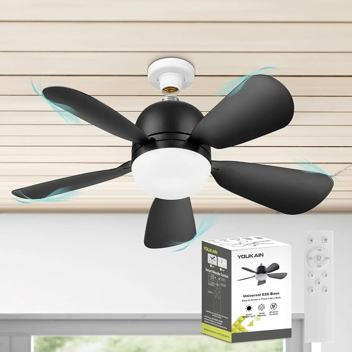 20 in. Black Ceiling Fan with Lights and Remote, Dimmable Light Socket Fan, Small Ceiling Fan for Bedroom Kitchen, Garage Ceiling Fan -1-ErisView