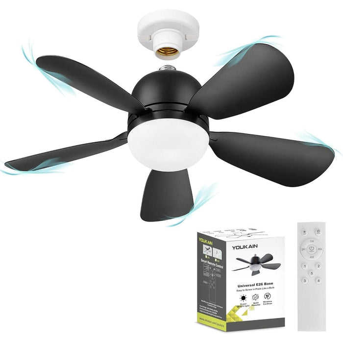 20 in. Black Ceiling Fan with Lights and Remote, Light Socket Fan, Small Dimmable Bedroom Ceiling Fans, Kitchen Ceiling Fans, Garage Ceiling Fan-1-ErisView