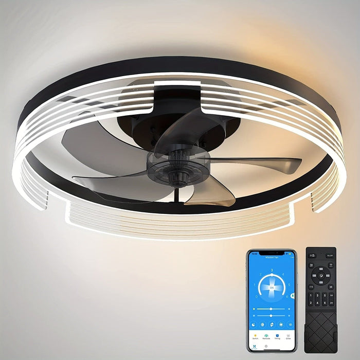 20 in. Black LED Ceiling Fan with Remote Control and Light, Dimmable Round Modern Ceiling Fan for Bedroom Living Room Dining Room Kitchen-ErisView