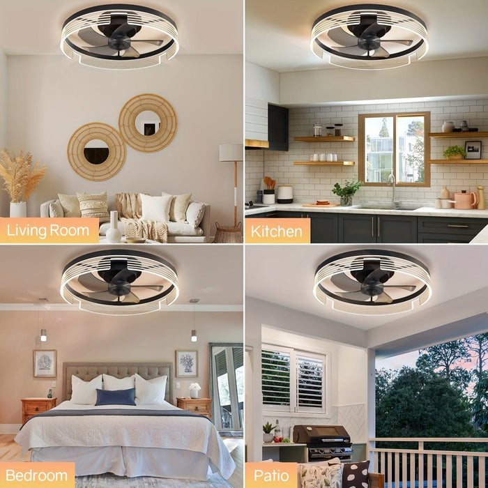 20 in. Black LED Ceiling Fan with Remote Control and Light, Dimmable Round Modern Ceiling Fan for Bedroom Living Room Dining Room Kitchen-ErisView