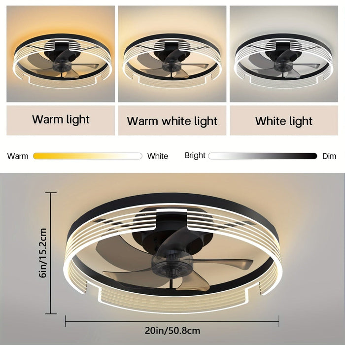 20 in. Black LED Ceiling Fan with Remote Control and Light, Dimmable Round Modern Ceiling Fan for Bedroom Living Room Dining Room Kitchen-ErisView