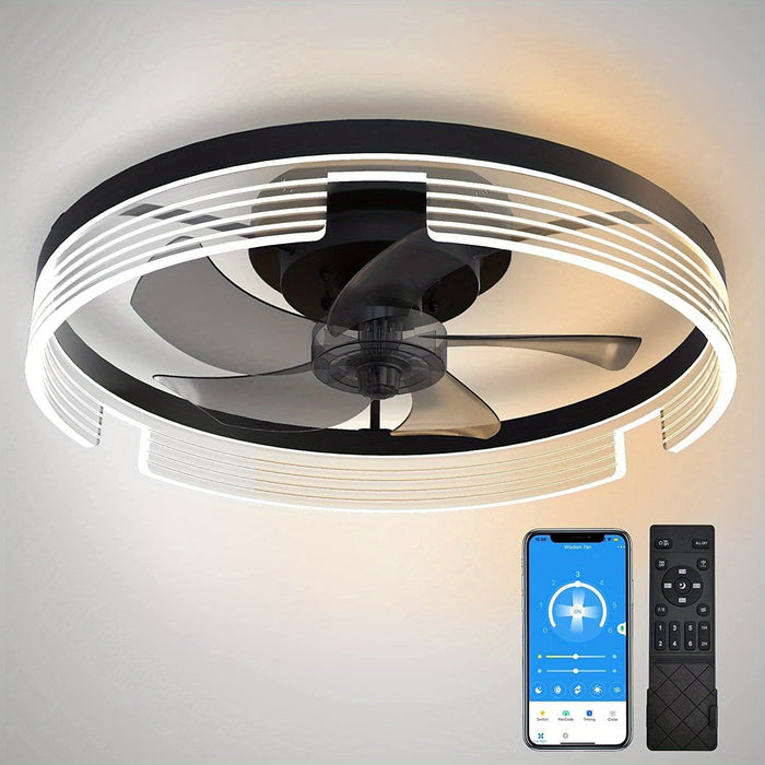 20 in. Black LED Ceiling Fan with Remote Control and Light, Dimmable Round Modern Ceiling Fan for Bedroom Living Room Dining Room Kitchen-ErisView