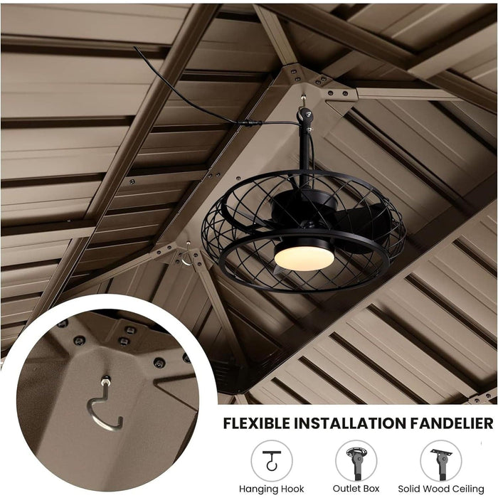 20 in. Black Outdoor Ceiling Fans with Light and Remote, Dimmable Caged Industrial Chandelier Fandelier for Patio, Pergola Fan, Outdoor Fan for Gazebo-3-ErisView