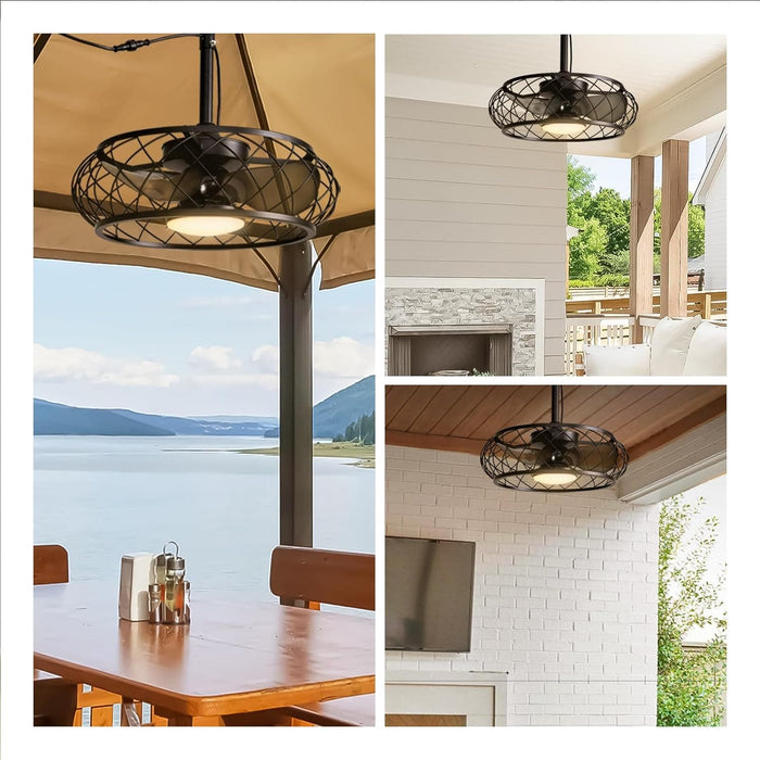 20 in. Black Outdoor Ceiling Fans with Light and Remote, Dimmable Caged Industrial Chandelier Fandelier for Patio, Pergola Fan, Outdoor Fan for Gazebo-7-ErisView