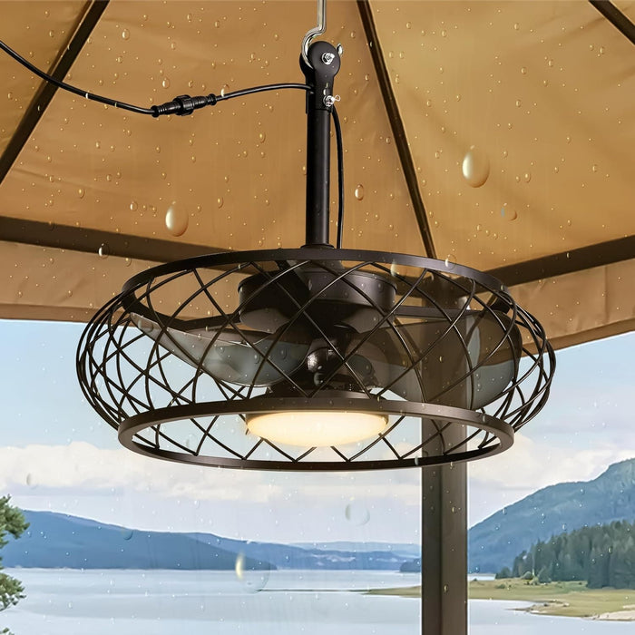 20 in. Black Outdoor Ceiling Fans with Light and Remote, Dimmable Caged Industrial Chandelier Fandelier for Patio, Pergola Fan, Outdoor Fan for Gazebo-8-ErisView