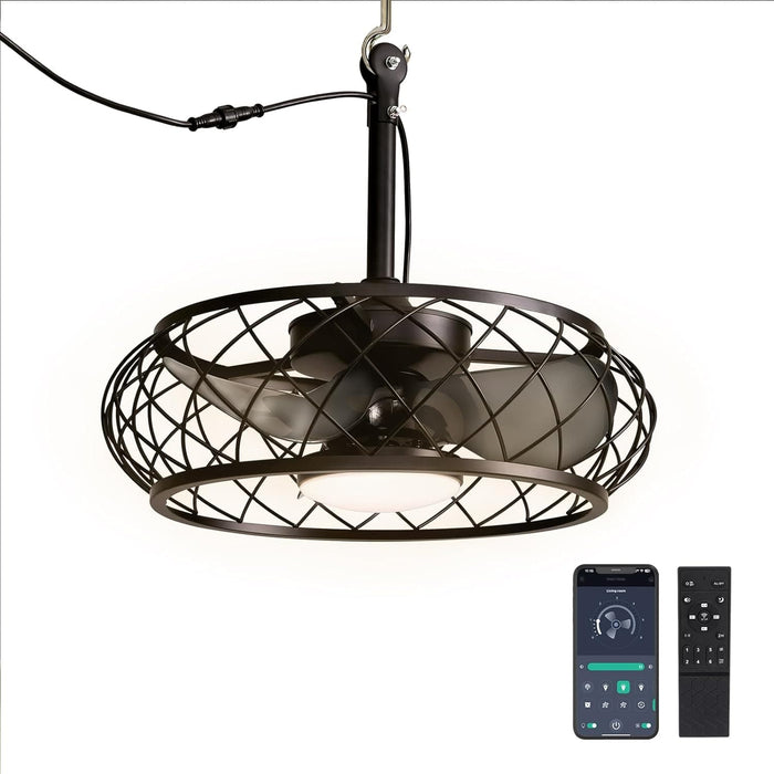 20 in. Black Outdoor Ceiling Fans with Light and Remote, Dimmable Caged Industrial Chandelier Fandelier for Patio, Pergola Fan, Outdoor Fan for Gazebo-9-ErisView