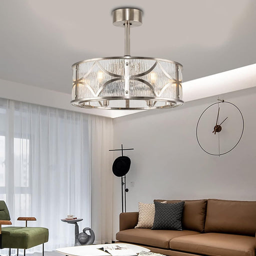 20 in. Bladeless Brushed Nickel Caged Ceiling Fan with Light and Remote, Small Modern Enclosed Low Profile Chandelier Ceiling Fan for Bedroom Living Room-8-ErisView