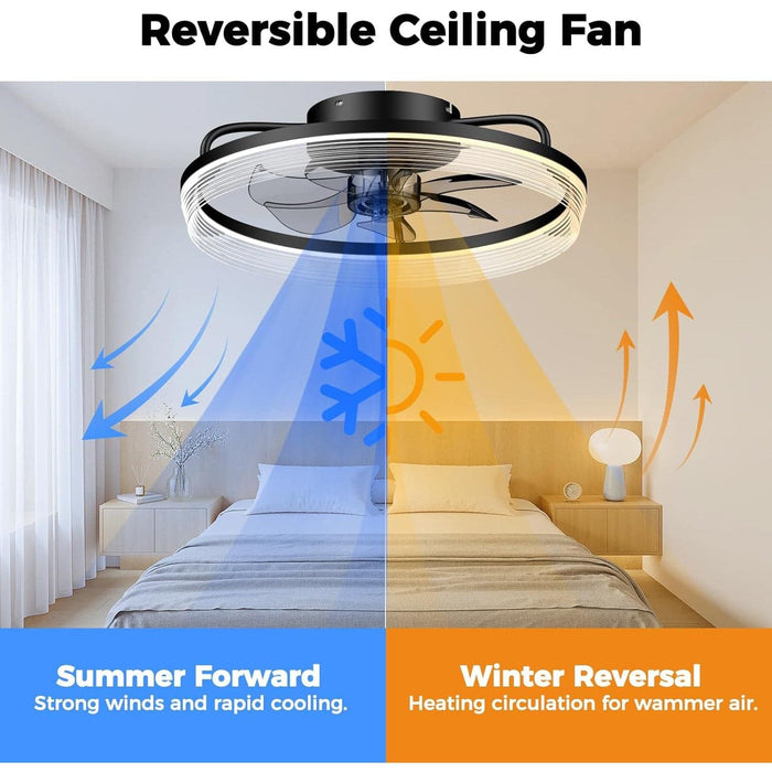 20 in. Bladeless Fandelier Flush Mount and Light for Bedroom Living Room, Black Ceiling Fan with Light, Low Ceiling Fan with Remote APP Control-6-ErisView