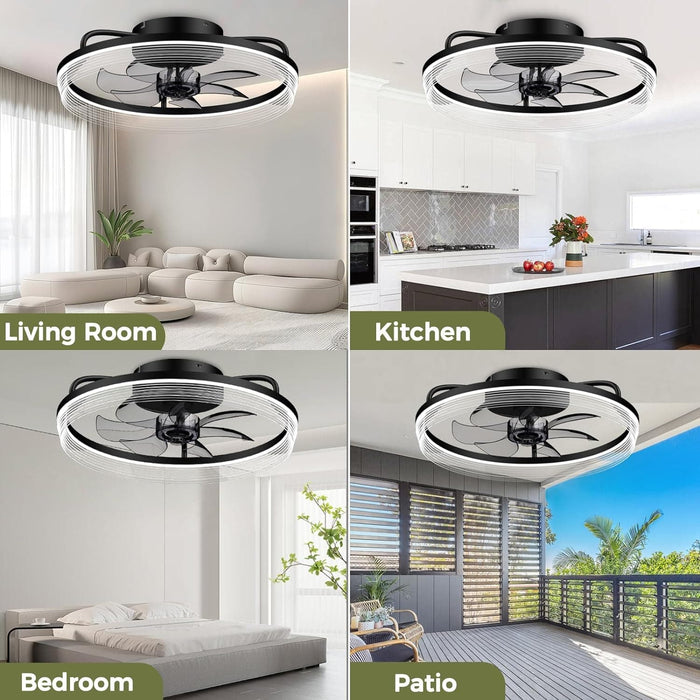 20 in. Bladeless Fandelier Flush Mount and Light for Bedroom Living Room, Black Ceiling Fan with Light, Low Ceiling Fan with Remote APP Control-8-ErisView