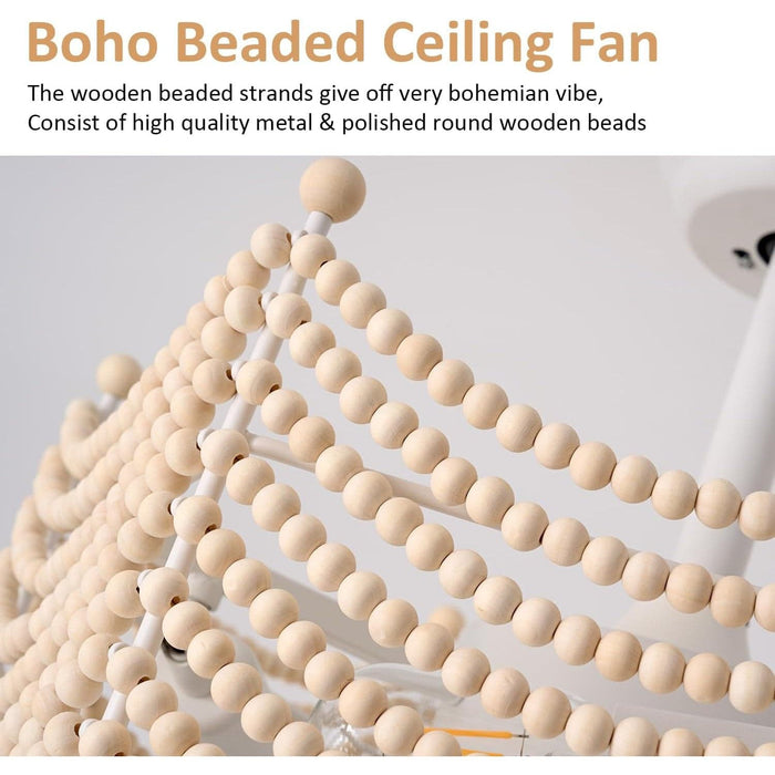 20 in. Boho Wood Beaded Ceiling Fan with Light, White Caged Coastal Ceiling Fans Fandelier with Light for Kitchen Living Room Bedroom Girl's Room-4-ErisView