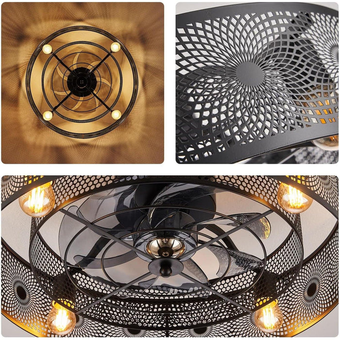 20 in. Caged Black Ceiling Fan Winter Summer, Industrial Ceiling Fans, Low Profile Ceiling Fan for Living Room Bedroom, Small Kitchen Ceiling Fan-8-ErisView