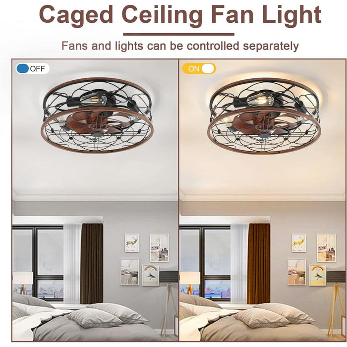 20 in. Caged Ceiling Fan with Light, Low Profile Enclosed Ceiling Fan with Remote, Flush Mount Ceiling Fan without Blades for Bedroom Living Room-5-ErisView