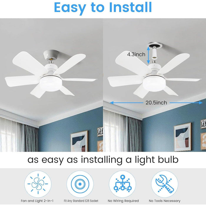 20 in. Compact Ceiling Fan, Screw In Ceiling Fan, Socket Fan Light with Remote-2-ErisView