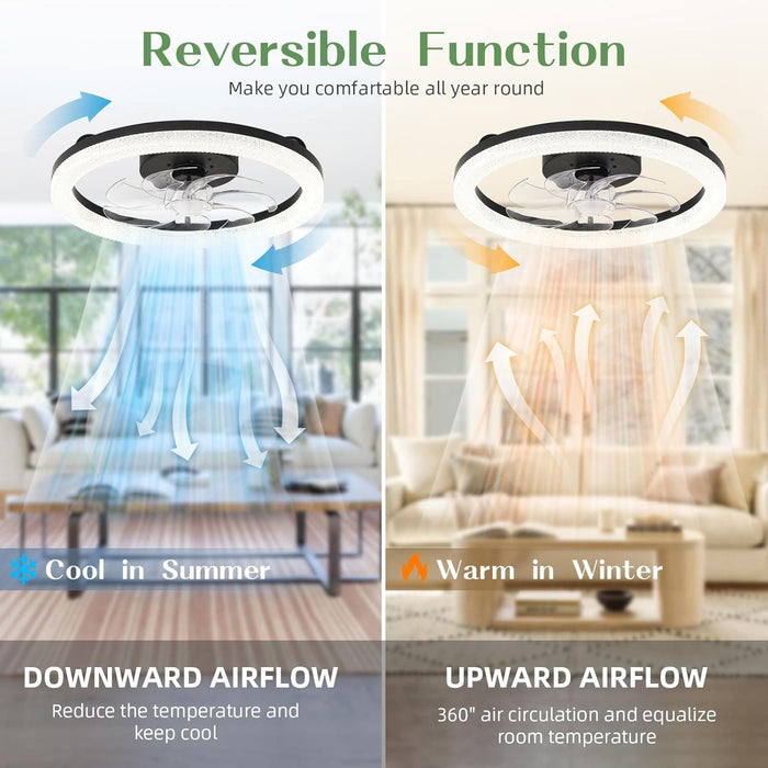 20 in. Dimmable Modern Flush Mount Ceiling Fan without Blades for Bedroom Living Room, Ceiling Fan on Low Ceiling with Lights and Remote-3-ErisView