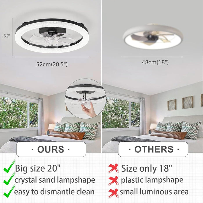 20 in. Dimmable Modern Flush Mount Ceiling Fan without Blades for Bedroom Living Room, Ceiling Fan on Low Ceiling with Lights and Remote-4-ErisView