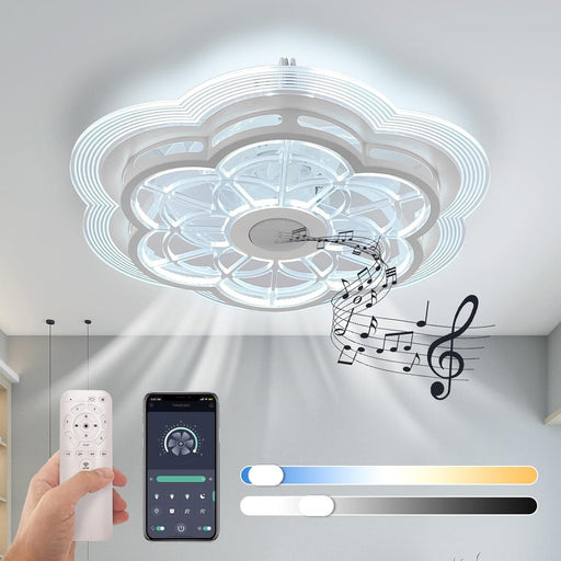 20 in. Flower Ceiling Fan, Flush Mount Low Profile Remote Control Ceiling Fan with Light, Enclosed Ceiling Fan with Bluetooth Speaker APP Control-1-ErisView