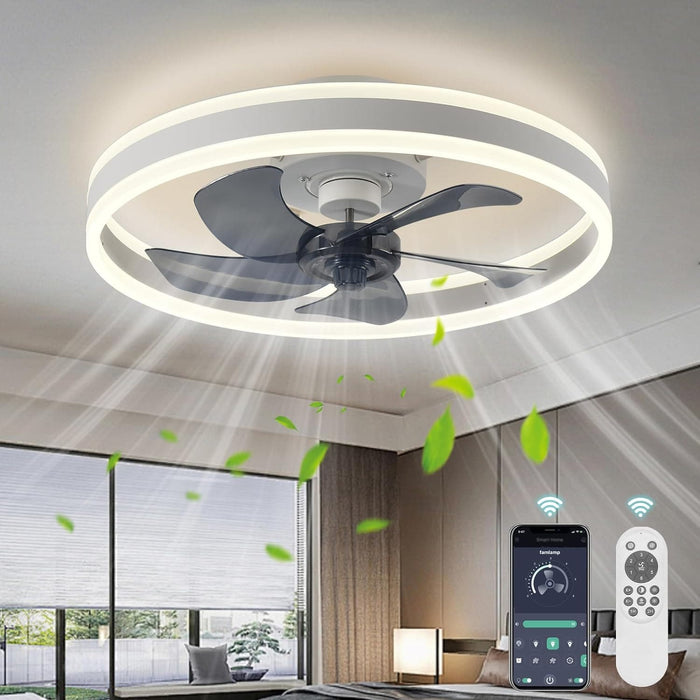 20 in. Flush Mount LED Dimmable Ceiling Fan, Low Ceiling Fan with Lights and Remote, Pure White Fandelier Ceiling Fan-1-ErisView